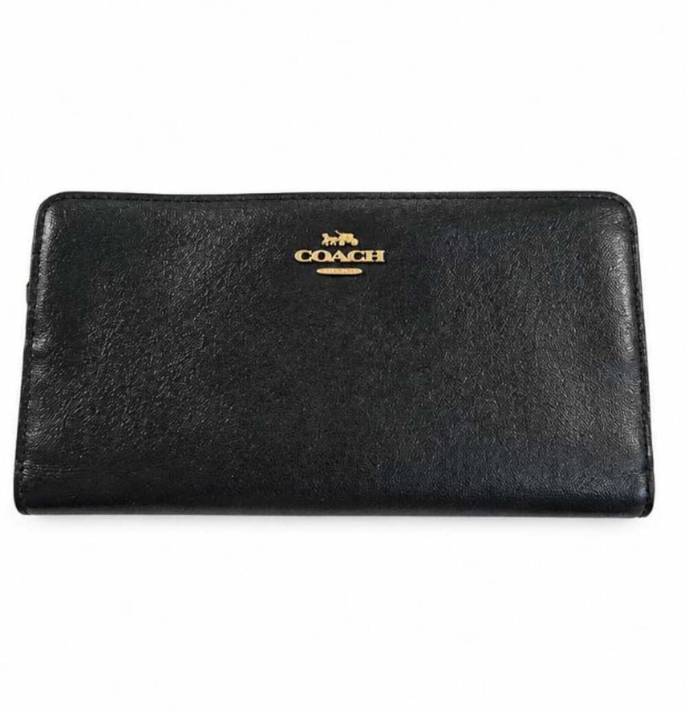 Coach Black Crossgrain Leather Zip Around Wallet